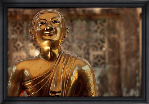 Framed Chaukhtatgyi Temple with golden figure, Yangon, Burma, Myanmar Print