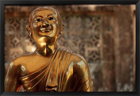 Framed Chaukhtatgyi Temple with golden figure, Yangon, Burma, Myanmar Print