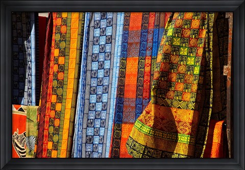 Framed Cloth stall, African curio market, Cape Town, South Africa. Print