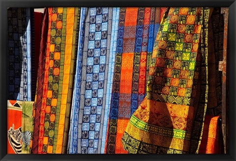 Framed Cloth stall, African curio market, Cape Town, South Africa. Print