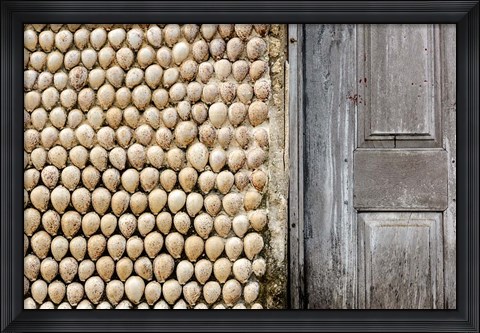 Framed Cowrie shells on wall of building, Ibo Island, Morocco Print