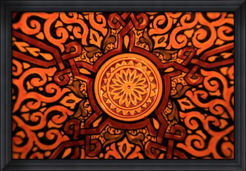 Framed Hand-painted glazed bowl detail, craft, Morocco, Africa Print