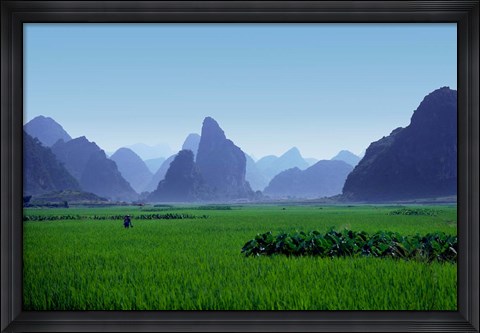 Framed Farmland with the famous limestone mountains of Guilin, Guangxi Province, China Print
