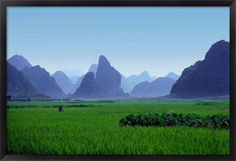 Framed Farmland with the famous limestone mountains of Guilin, Guangxi Province, China Print