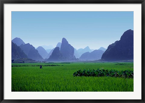 Framed Farmland with the famous limestone mountains of Guilin, Guangxi Province, China Print