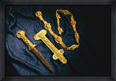 Framed Dagger, Sheath and Belt of Warrior, Gold Artifacts From Tillya Tepe Find, Six Tombs of Bactrian Nomads Print