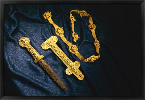 Framed Dagger, Sheath and Belt of Warrior, Gold Artifacts From Tillya Tepe Find, Six Tombs of Bactrian Nomads Print