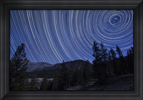 Framed Star trails above mountain peaks near Yosemite National Park, California Print