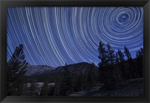 Framed Star trails above mountain peaks near Yosemite National Park, California Print