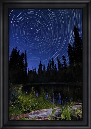Framed Star trails above Summit Lake in Lassen Volcanic National Park, California Print