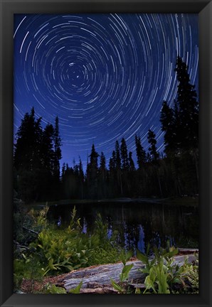 Framed Star trails above Summit Lake in Lassen Volcanic National Park, California Print