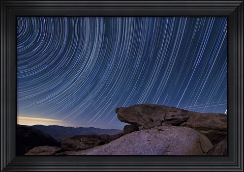 Framed Star trails and a granite rock outcropping overlooking Anza Borrego Desert State Park Print