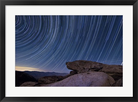 Framed Star trails and a granite rock outcropping overlooking Anza Borrego Desert State Park Print