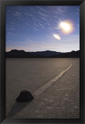 Framed Star trails at the Racetrack Playa in Death Valley National Park, California Print