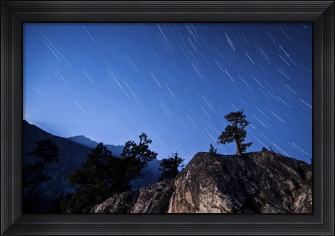 Framed Whisps of moonlight shine through the mountain peaks of Inyo National Forest Print