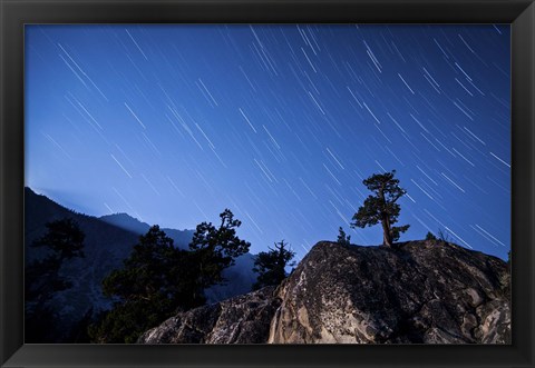 Framed Whisps of moonlight shine through the mountain peaks of Inyo National Forest Print