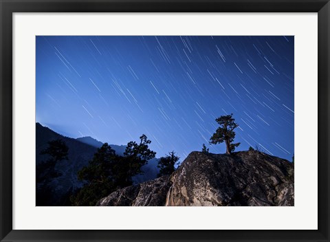 Framed Whisps of moonlight shine through the mountain peaks of Inyo National Forest Print