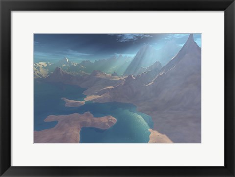Framed Sunrays shine down on this image of the coastline Print
