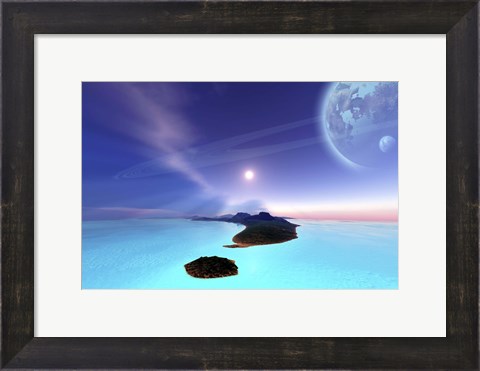Framed Beautiful cosmic seascape on an alien world Print
