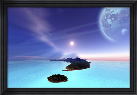 Framed Beautiful cosmic seascape on an alien world Print