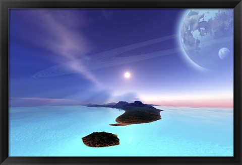 Framed Beautiful cosmic seascape on an alien world Print