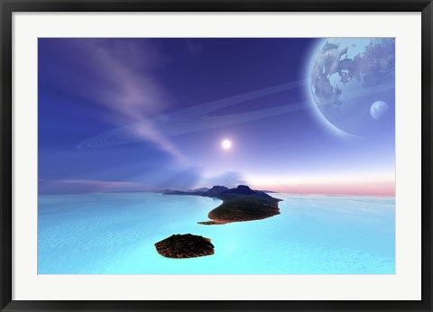 Framed Beautiful cosmic seascape on an alien world Print