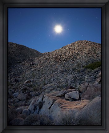 Framed Moonlight illuminates the rugged terrain of Bow Willow Canyon, California Print