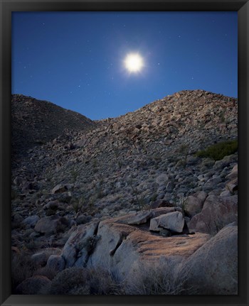 Framed Moonlight illuminates the rugged terrain of Bow Willow Canyon, California Print