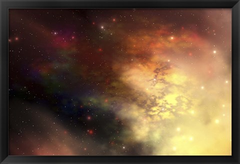 Framed beautiful nebula out in the cosmos with many stars and clouds Print