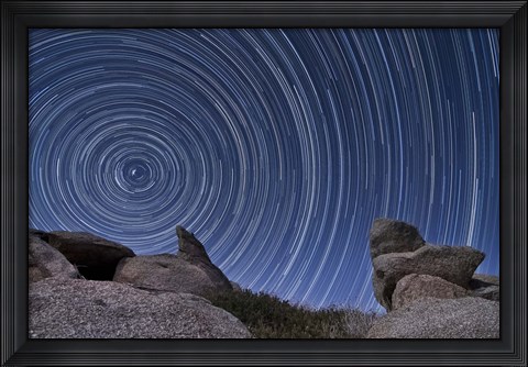 Framed boulder outcropping and star trails in Anza Borrego Desert State Park, California Print