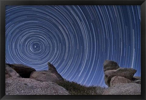 Framed boulder outcropping and star trails in Anza Borrego Desert State Park, California Print