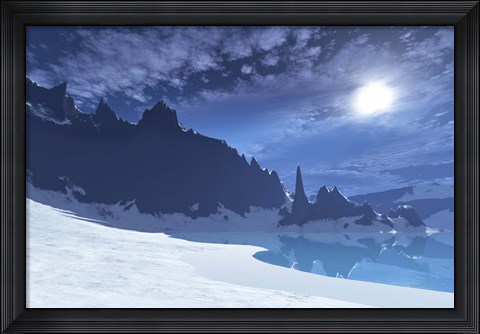 Framed cold winter night on this beach has a full moon Print