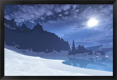 Framed cold winter night on this beach has a full moon Print