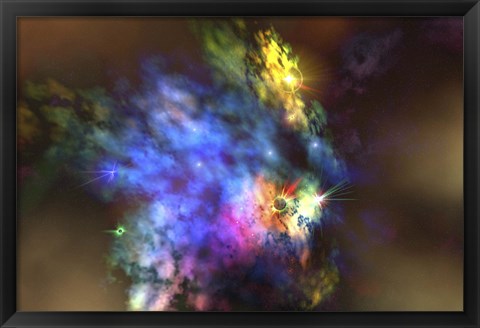 Framed colorful nebula in the universe Print