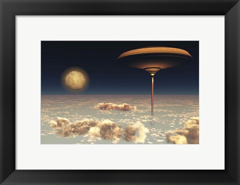 Framed futuristic space station hovers above the Earth Print