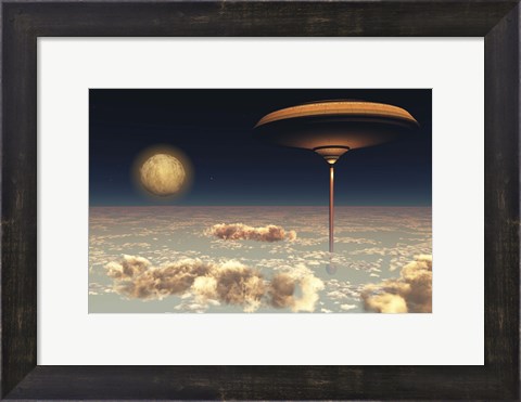 Framed futuristic space station hovers above the Earth Print