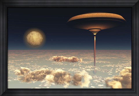 Framed futuristic space station hovers above the Earth Print