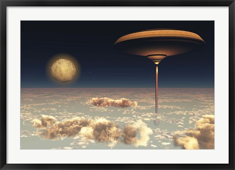 Framed futuristic space station hovers above the Earth Print