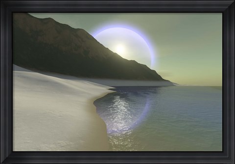 Framed halo surrouds the sun over this white sand beach Print