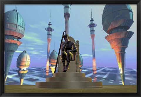 Framed King On His Throne in Futuristic World Print
