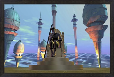 Framed King On His Throne in Futuristic World Print