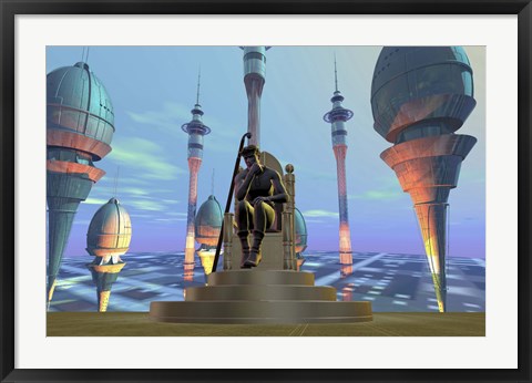 Framed King On His Throne in Futuristic World Print