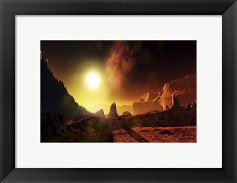 Framed large sun heats this alien planet which bakes in its glow Print