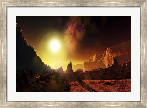 Framed large sun heats this alien planet which bakes in its glow Print