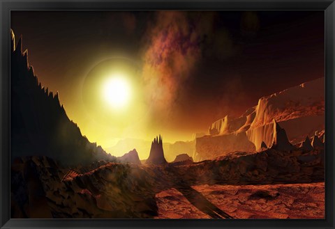 Framed large sun heats this alien planet which bakes in its glow Print