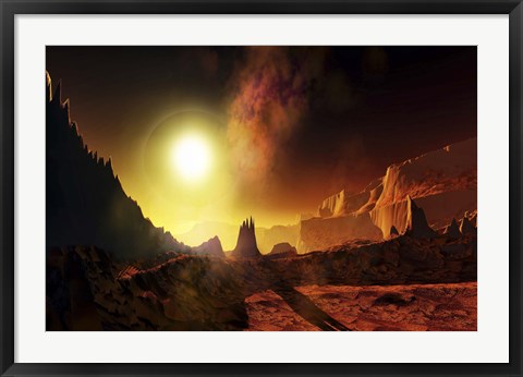 Framed large sun heats this alien planet which bakes in its glow Print