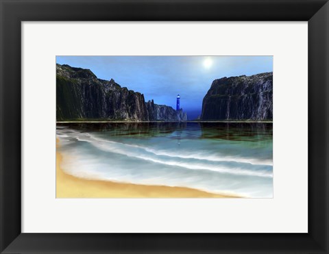 Framed lighthouse guards this beautiful cove Print