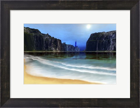Framed lighthouse guards this beautiful cove Print