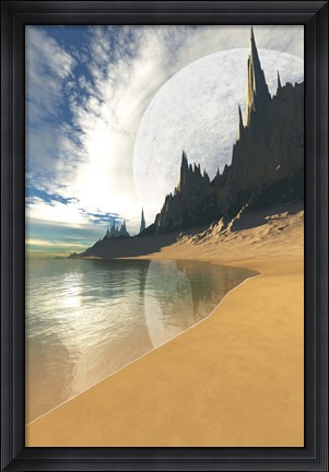 Framed nearby planet hovers in the sky of this cosmic planet Print