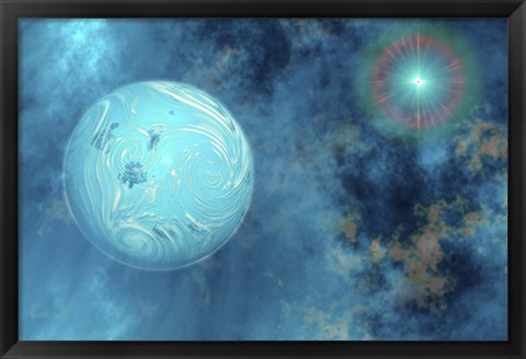 Framed planet forms from surrounding gases and clouds Print